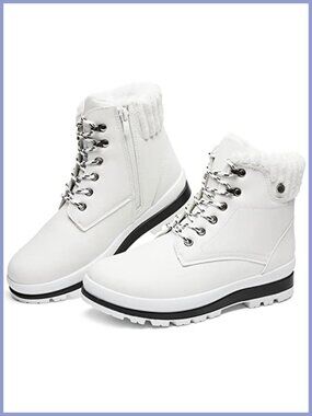 Waterproof Faux Leather Ankle Combat Boots Fur Lined Side Zipper